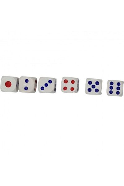 dalimag Set of 10 dice, 12 mm, white with blue and red dots