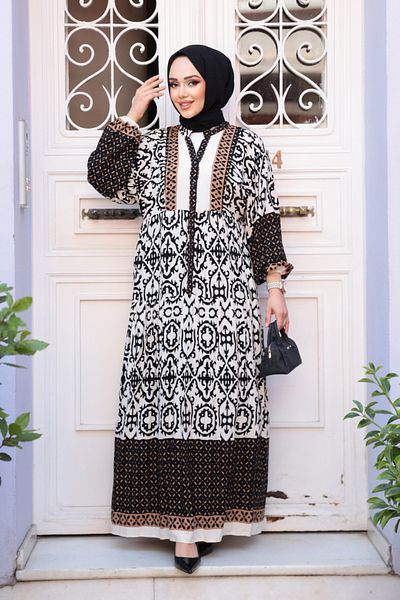 N.S NEVA STYLE Φόρεμα Hijab με λουλούδια μαύρο 24013S