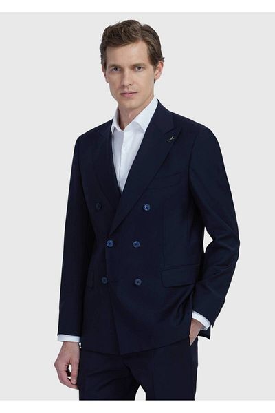 Ramsey Navy Blue Solid Wool Blend Suit