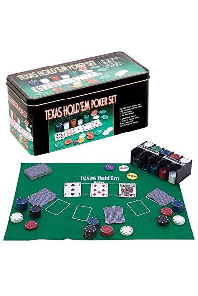 dalimag Poker cu 200 chips poker in cutie metalica, buton dealer, jetoane 4 culori de 1, 5 10 si 25, carti