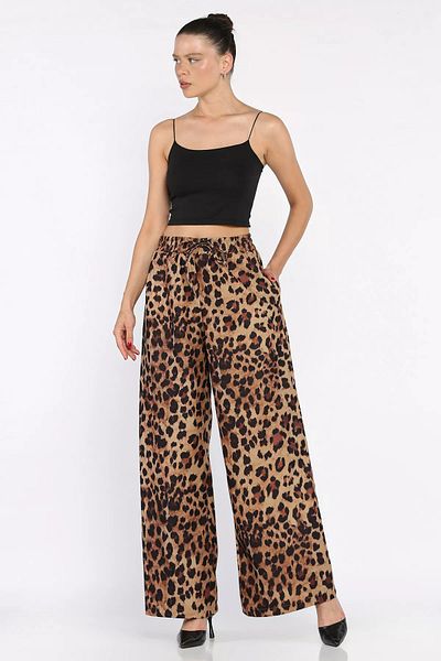 GÜLSELİ Leopard Pattern Women's Leopard Pattern Comfortable Fit Palazzo Pants