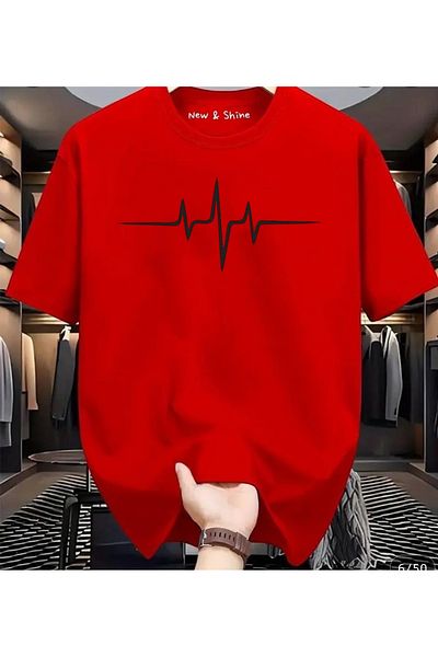New Shine In Cart 6 or More Purchases Get 1 T-Shirt as a Gift - Heart Rhythm Printed Oversize T-Shirt
