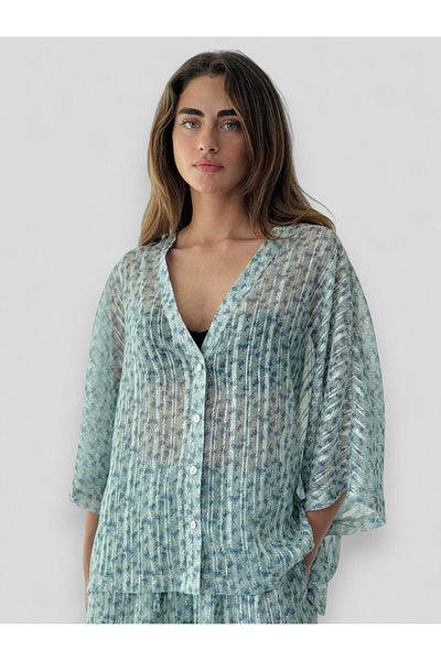 Retrobird Cămașă kimono din șifon cu decolteu în V pentru femei Mint