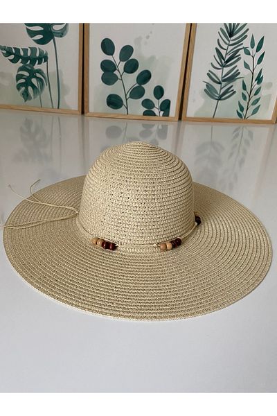 Petek Collection Bohemian Straw Beach Hat with Bead Detailing