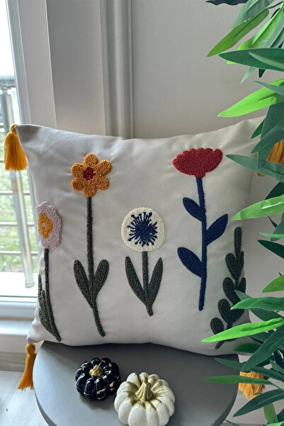 BUGİ HOME COLLECTİON Comfort Punch Patterned Throw Pillow Case Square Decorative Bohemian Embroidered Sofa Pillow Case Panç