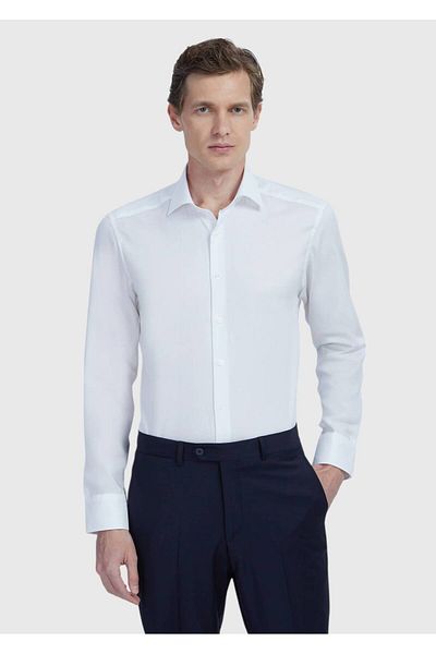 Ramsey Cămașă clasică 100% bumbac, albă, țesută cu ajustare normală
