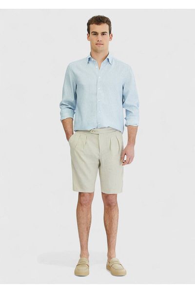 Ramsey Μπλε ριγέ Casual Fit Υφαντό Casual Βαμβακερό Μικτό Πουκάμισο