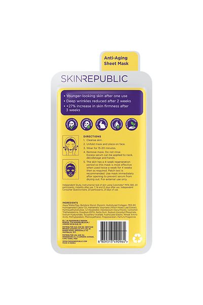Skin Republic Skin Republic Collagen Infusion Face Mask 25m. Minimising the apperance of wrinkles.Made in Korea