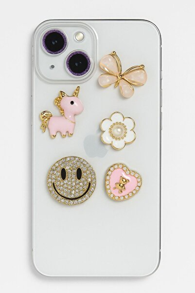 ela777 Metal Taşlı Boncuklu Incili Ayılı Unicornlu Telefon Kılıf Süsü Charm Y...