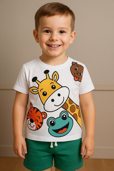 Yalçınoğlu Kids Boy's Character Printed Shorts Set - Cotton, Pocket, Elastic Waist - Summer Children's Set