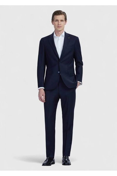 Ramsey Navy Blue Straight Modern Fit Wool Blended Suit