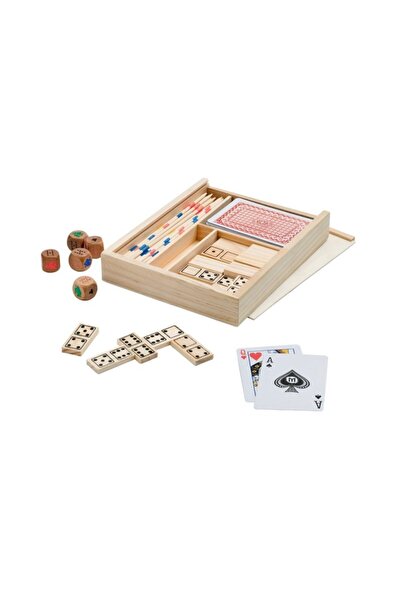 dalimag Set de jocuri de familie 4 in 1, incutie din lemn, domino, mikado, ca...