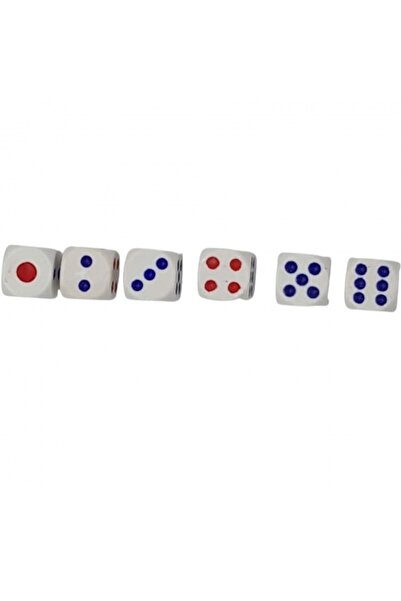 dalimag Set 6 zaruri, 12 mm, albe cu puncte albastre si rosii