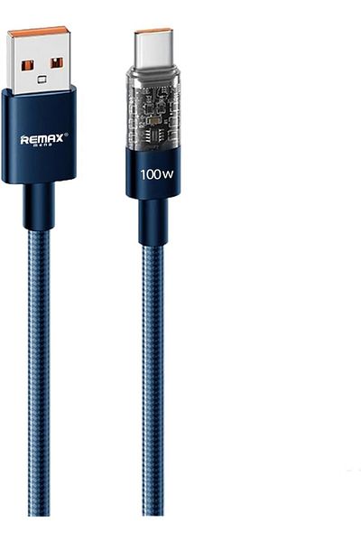 Remax Mena USB C Cable 100W with Light Connector 1M, USB Type A to C Cable, Zinc Alloy & Braided, Fa