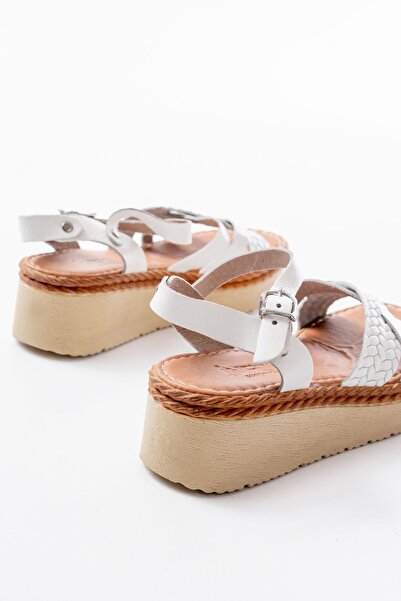 infon shoes creation 730-138 White Knitted Genuine Leather Orthopedic Sole Women's Sandals