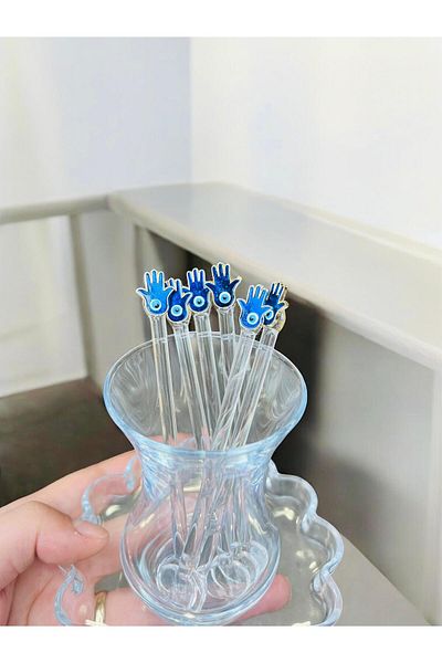 Arsglass Eyed Fatma Hand 6 Piece Glass Tea Spoon Set