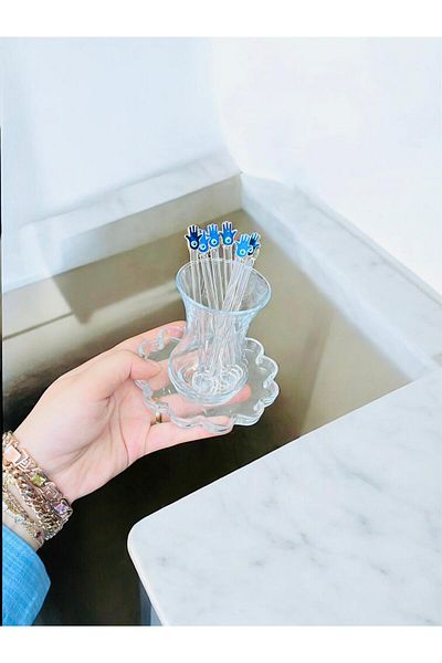 Arsglass Eyed Fatma Hand 6 Piece Glass Tea Spoon Set