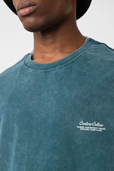 VAMOSCLO Πλενόμενο μπλουζάκι με oversized καρό λεπτομέρειες Petrol