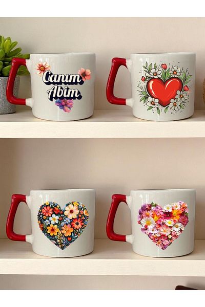 lili hediyelik Dear Brother Written Evening Dress Gift Evening Dress Birthday Gift Set of 4 Ceramic Mug Cups