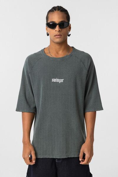 VAMOSCLO Πλένεται oversized με τύπωμα Πλεκτό μπλουζάκι Πράσινο