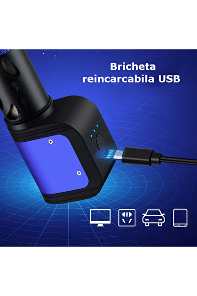 Influential Tech Scrumieră portabilă cu brichetă USB, suport pentru țigări, capacitate mare, 3 mânere, albastră