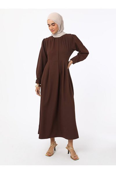 Refka Φόρεμα Hijab από ύφασμα κρεπ με λεπτομέρεια μπαταρίας - Καφέ - Refka