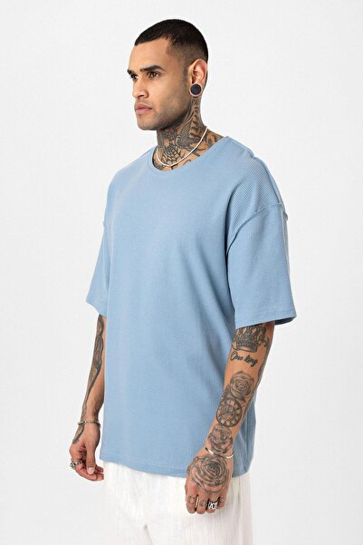 VAMOSCLO Πίσω κείμενο με τύπωμα oversized Πλεκτό μπλουζάκι μπλε