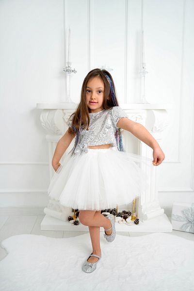 DUCA KIDS Glitter Sequin Crop and Fluffy Tutu Skirt Double Set