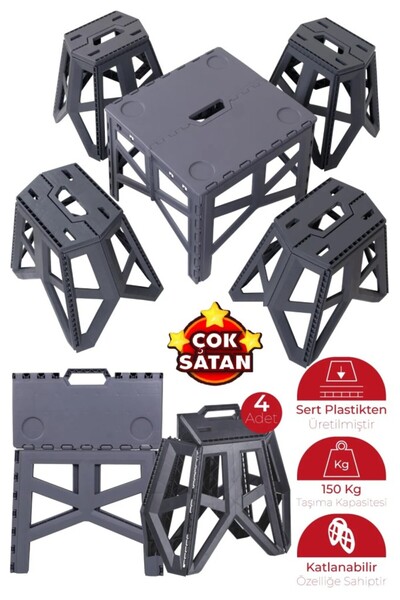 EksikSepeti Katlanabilir Pratik Kamp Seti 1 Adet Piknik Masası + 4 Adet Katla...