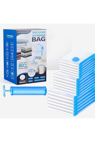essentialneedsforall Vacuum Storage Bags with Hand Pump, 12 Pack, 3 Sizes 40x60/50x70/60x80 cm, Space Saving Solution