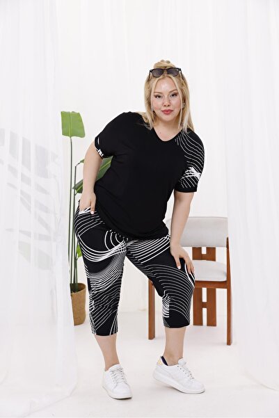 Siyezen Plus Size Cotton Lycra Block Transition Capri Suit