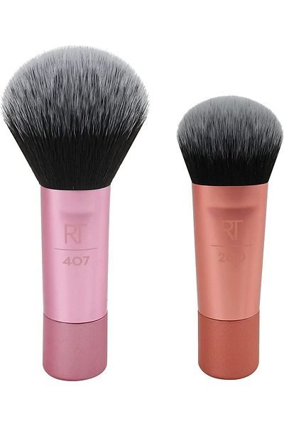 Real Techniques Real Techniques Mini Brush Foundation And Blush Duo, Travel Size, For Loose Blush And Liquid Foundat