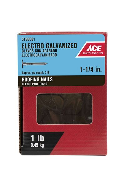 ACE Electro-Galvanized Smooth Shank Roofing Nails Silver 1-1/4inch