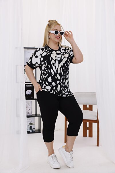 Siyezen Plus Size V-Neck Cotton Lycra Pocket Capri Suit