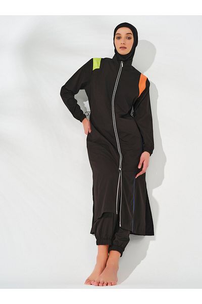 ALFASA Λεπτομερές μακρύ μαγιό Hijab - Μαύρο -