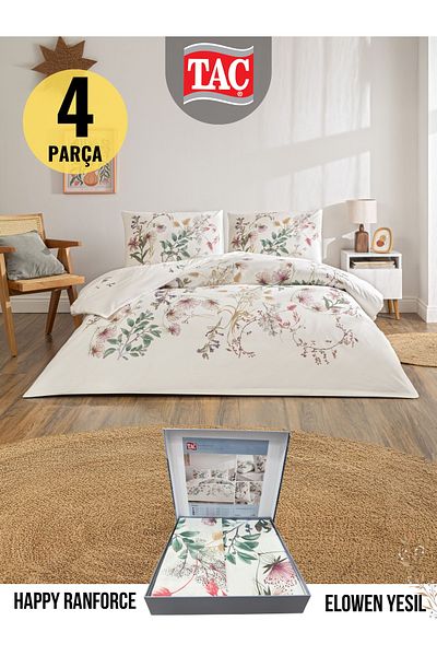 Taç Elowen Green Ranforce Double Duvet Cover Set 200X220 cm