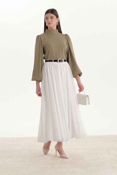 ipekton studio تنورة شيفون مبطنة باللون الأبيض