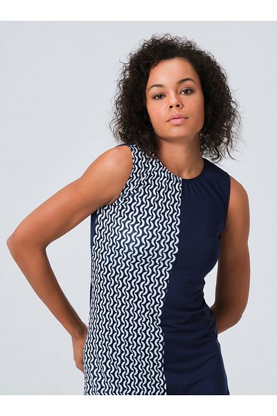 ALFASA One Side Patterned Zero Sleeve Semi Closed Swimsuit - Navy Blue - Alfasa