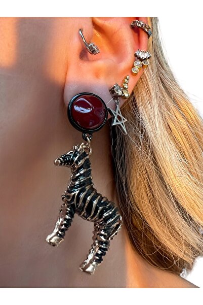 Bo Takı ve Aksesuar أقراط ماركة زيبرا موديل بورجوندي بتفاصيل حجرية