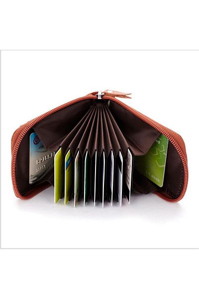 Kemer Dünyası Unisex 11 Compartment Black Zippered Leather Credit Card Holder