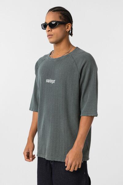 VAMOSCLO Πλένεται oversized με τύπωμα Πλεκτό μπλουζάκι Πράσινο