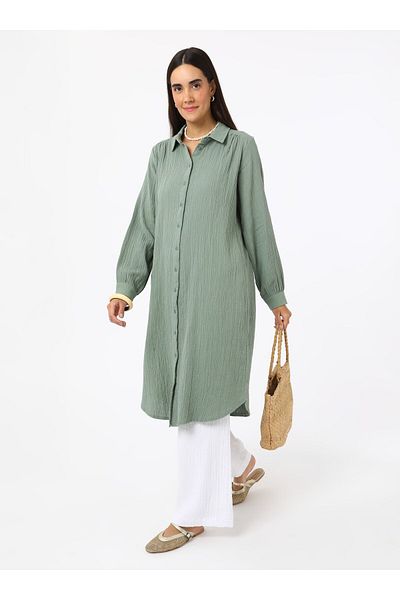 Benin Cotton Muslin Tunic - Mint Green - Benin