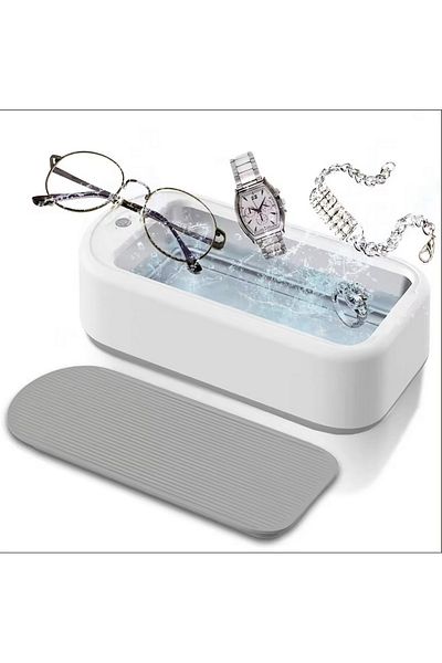 Influential Tech Ultrasonic Cleaner for Jewelry, Glasses & Cosmetics, 600ml, 45kHz, White, Portable
