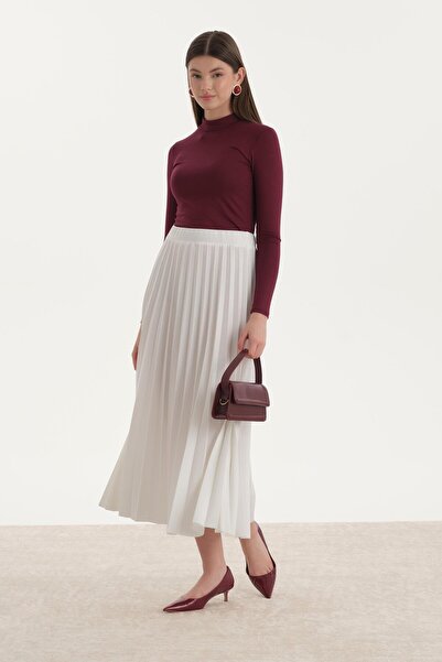 ipekton studio تنورة مطوية بخصر مطاطي باللون الأبيض