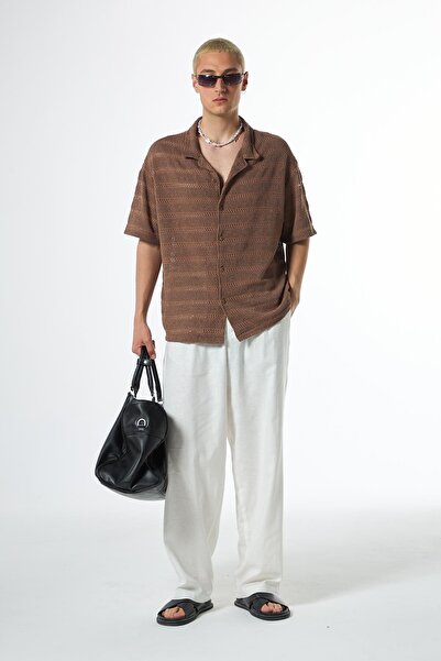 VAMOSCLO قصة فضفاضة تي شيرت تريكو بني