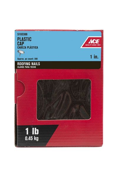 ACE Ring Shank Flat Head Roofing Nails with Plastic Cap Silver and Green 1inch