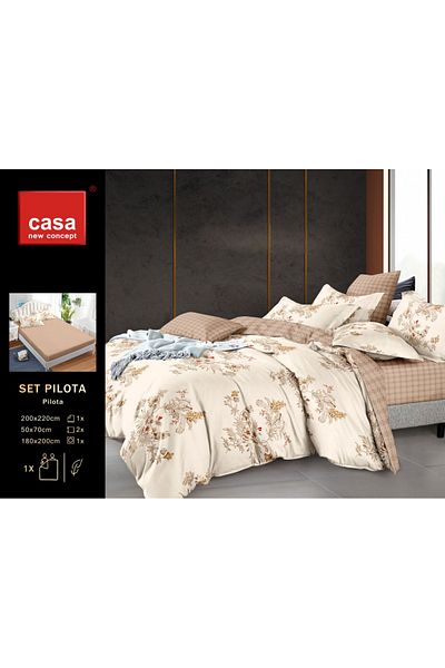 Casa New Concept 4-Piece Microfiber Bed Linen 200x220cm, Fitted Sheet 180x200cm, Casa New Concept