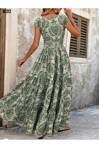 moda wanilia Kadın Çiçekli Uzun Yazlık Elbise