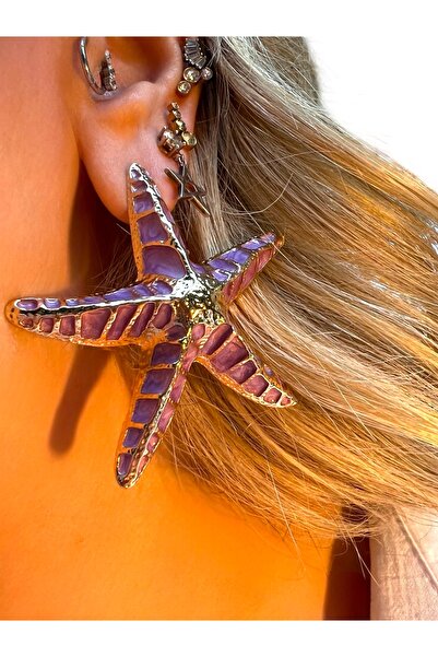 Bo Takı ve Aksesuar Sea Star Model Lilac and Gold Color Earrings