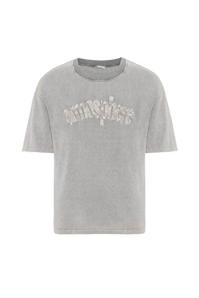 VAMOSCLO Πλένεται oversized με τύπωμα T-shirt Stone